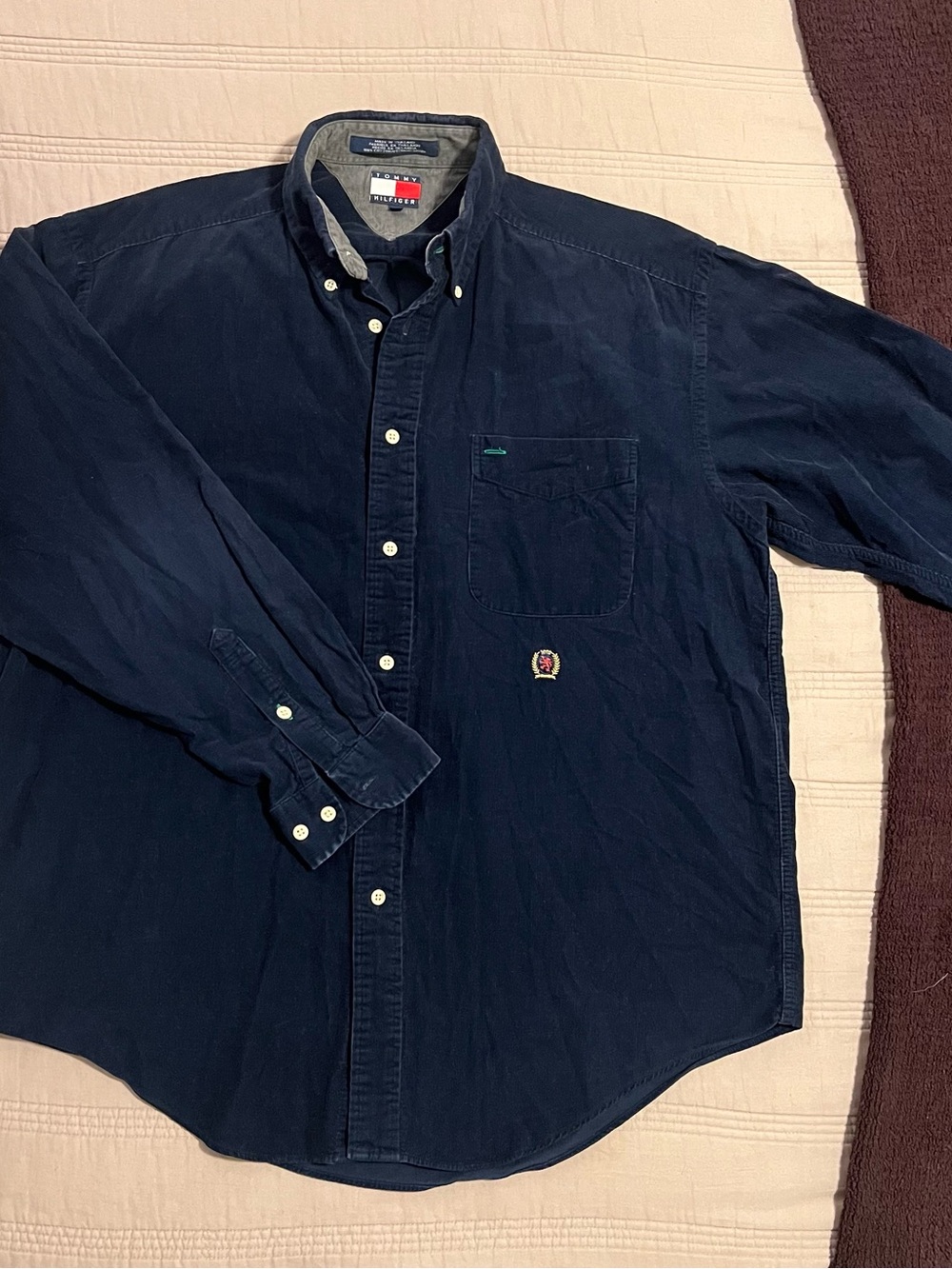 Tommy Hilfiger Navy Blue Long-Sleeve Button-Down Shirt Classic 90s Prep Size M